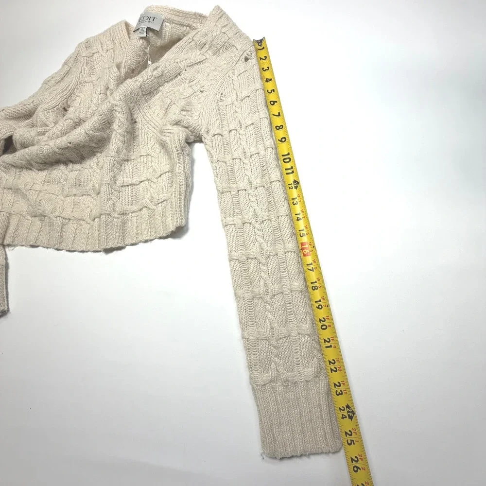 EDIT Jason Wu Cable‎ Knit Wrap Sweater Cropped Neutral Cozy Size M